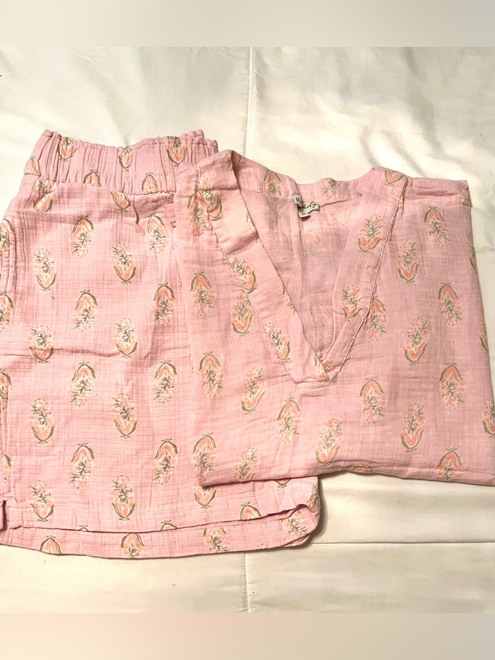 Wonderly Pink Two-Piece Gauze Floral V-Neck Short Set-Plus Size-2X